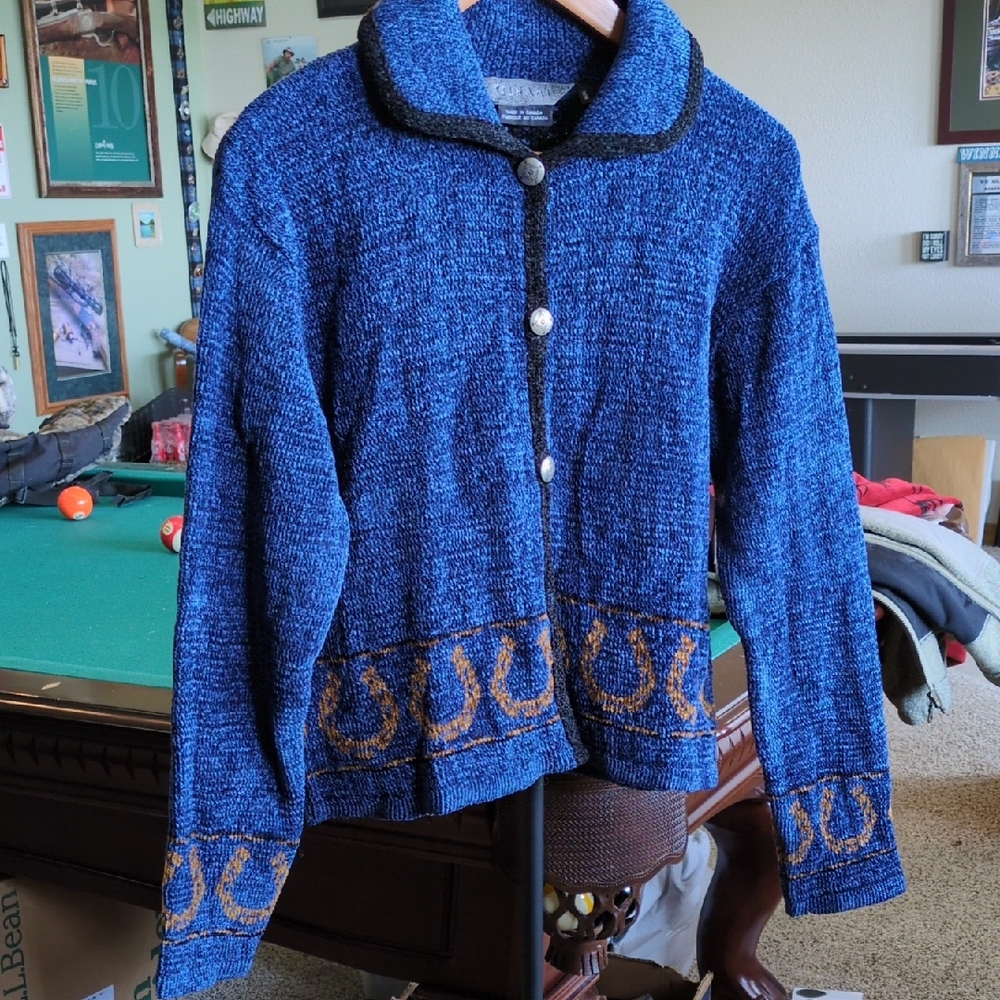 Blue Knit Cardigan with Button Closure
